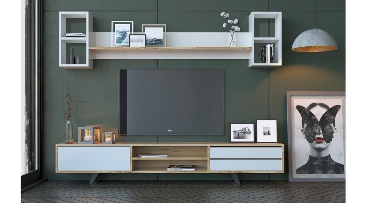 Comoda TV, Hanah Home, Rb-072, 180x45x40 cm, Alb / Stejar - imagine 2