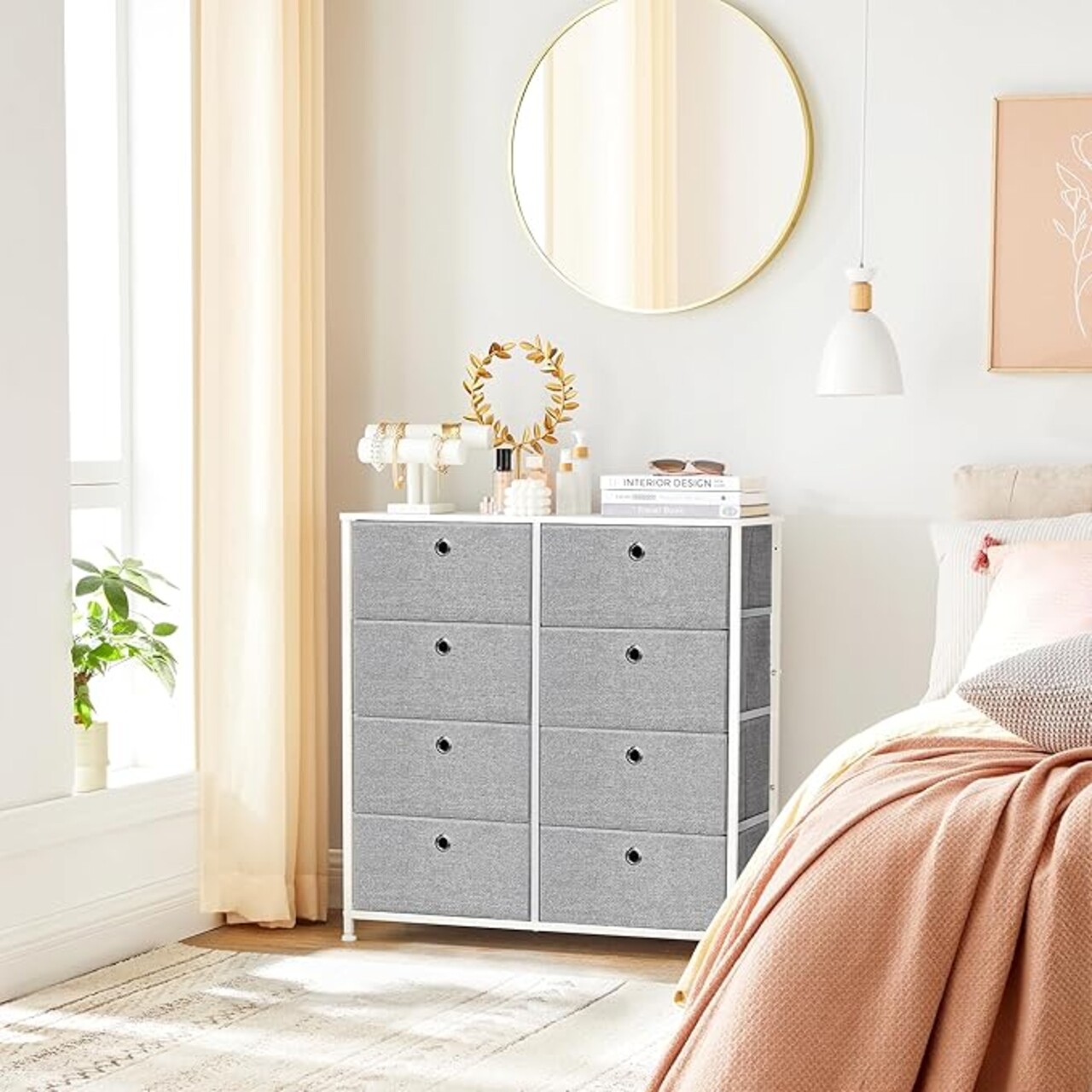 Comoda cu 8 sertare textile, Songmics, 80x30x81.5 cm, MDF/otel, gri - imagine 6