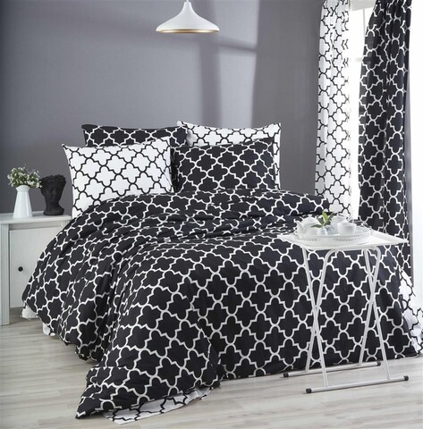 Lenjerie de pat dubla, Madalyon - Black, Pearl Home, Bumbac Ranforce