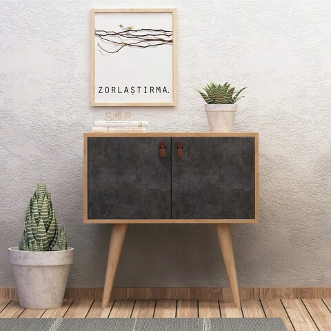 Consola, mod design, dencia, 80x80x80 cm, stejar / gri închis