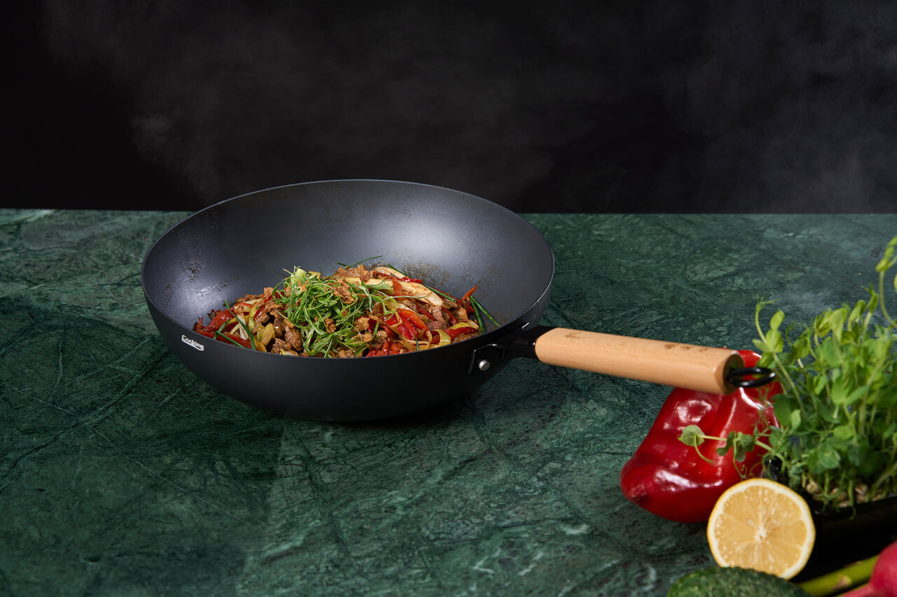 Tigaie Wok, Samurai Gourmet by Rikito Watanabe si Cooking by Heinner, 32x9 cm, aluminiu, negru/natur - imagine 11
