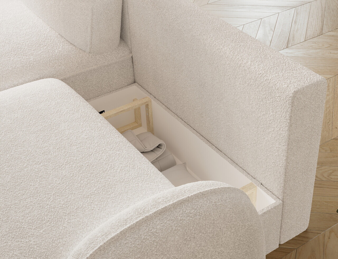 Coltar extensibil stanga 3 locuri ELTAP, Tesalia, 240x150x93 cm, lemn/tesatura boucle, alb — imaginea 7