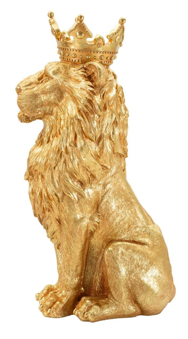 Figurina /sculptura decorativa King Leon, Mauro Ferretti, 30x42x74 cm, polirasina, auriu