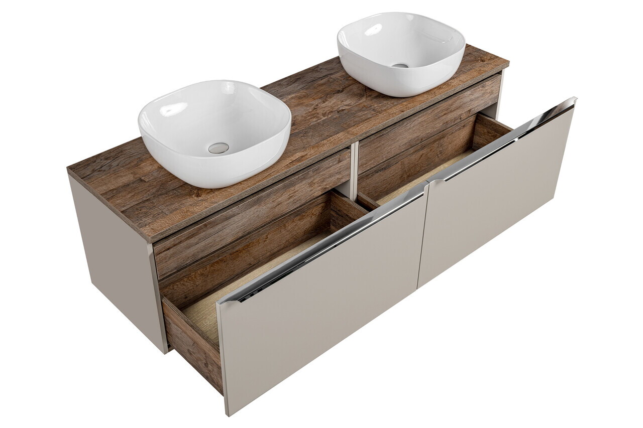 Set mobilier baie, dulap dublu si 2 lavoare, 160 cm, Santa Fe Taupe, Comad, MDF/PAL laminat, gri/stejar santa fe vintage — imaginea 6