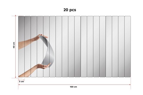 Oglinda decorativa, Mirrorland, Rectangular Stripe, Oglindă indestructibilă cu obturator, Argintiu