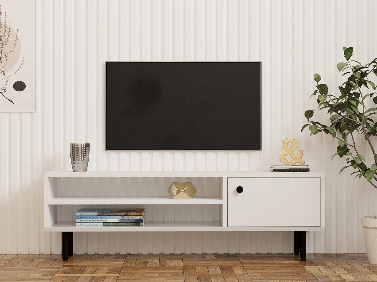 Comoda TV, Puqa Design, Avila, 120x38x30 cm, PAL , Alb - 1 | YEO