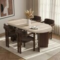 Set masa si scaune (5 piese), Nordure, Meridia 4, Travertin / Nuc Milano / Nuc Închis / Maro