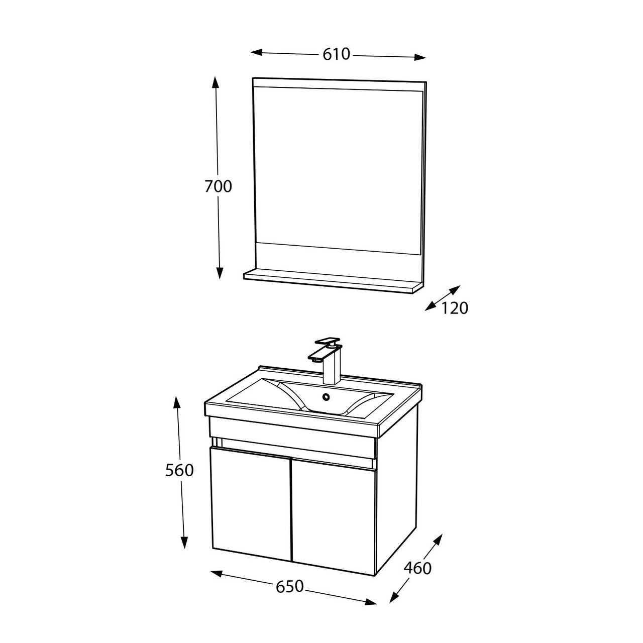 Set mobilier de baie (2 piese), Hanah Home, Pace 65, Alb mat - view 5