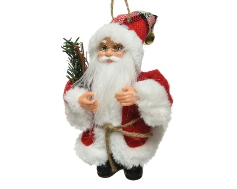 Decoratiune Santa branch, Decoris, 8x4x13 cm, poliester, rosu/alb