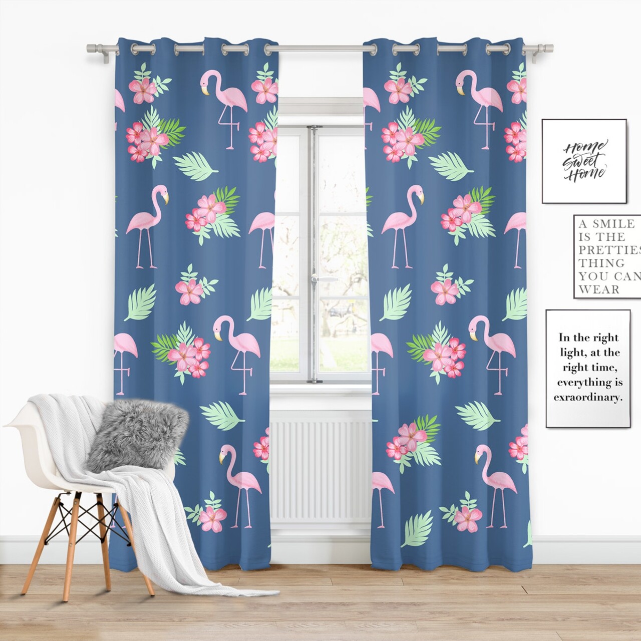 Draperie Zaslona Flamingo, Fashion Goods, 140x250, Poliester, Albastru/roz