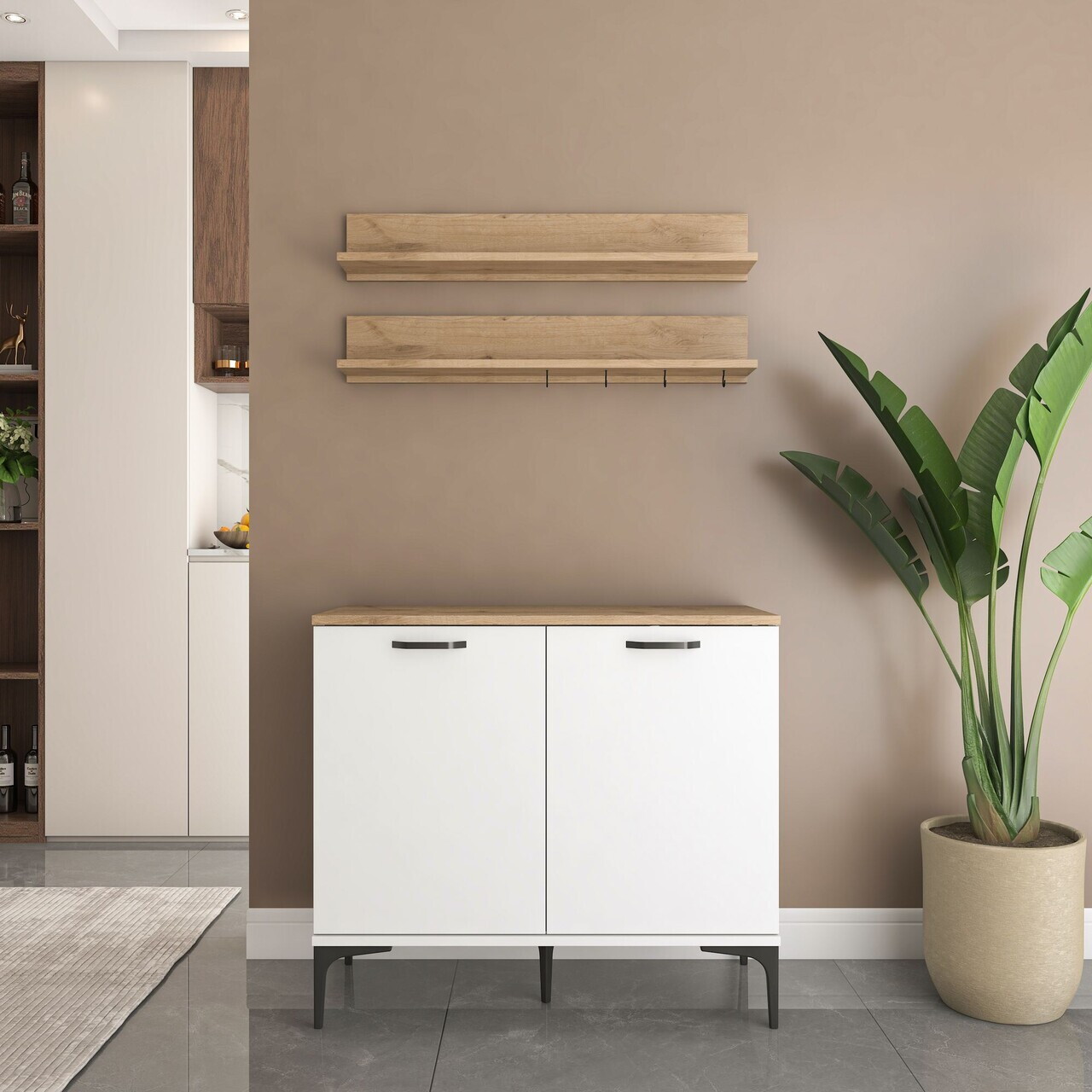 Dulap multifunctional, Hanah Home, JE232, PAL melaminat, Alb/Maro - view 6