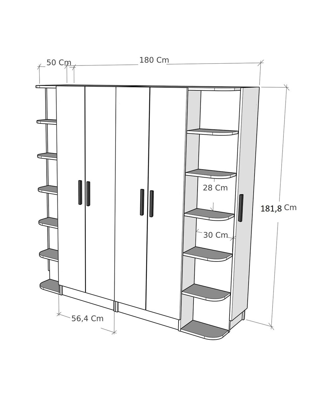 Dulap pentru haine, Hanah Home, Linda Luses, 180x181.8x50 cm, PAL, Alb — imaginea 8