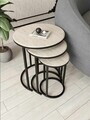 Set masute 3 piese, Hanah Home, Milas 3, Negru / Travertin
