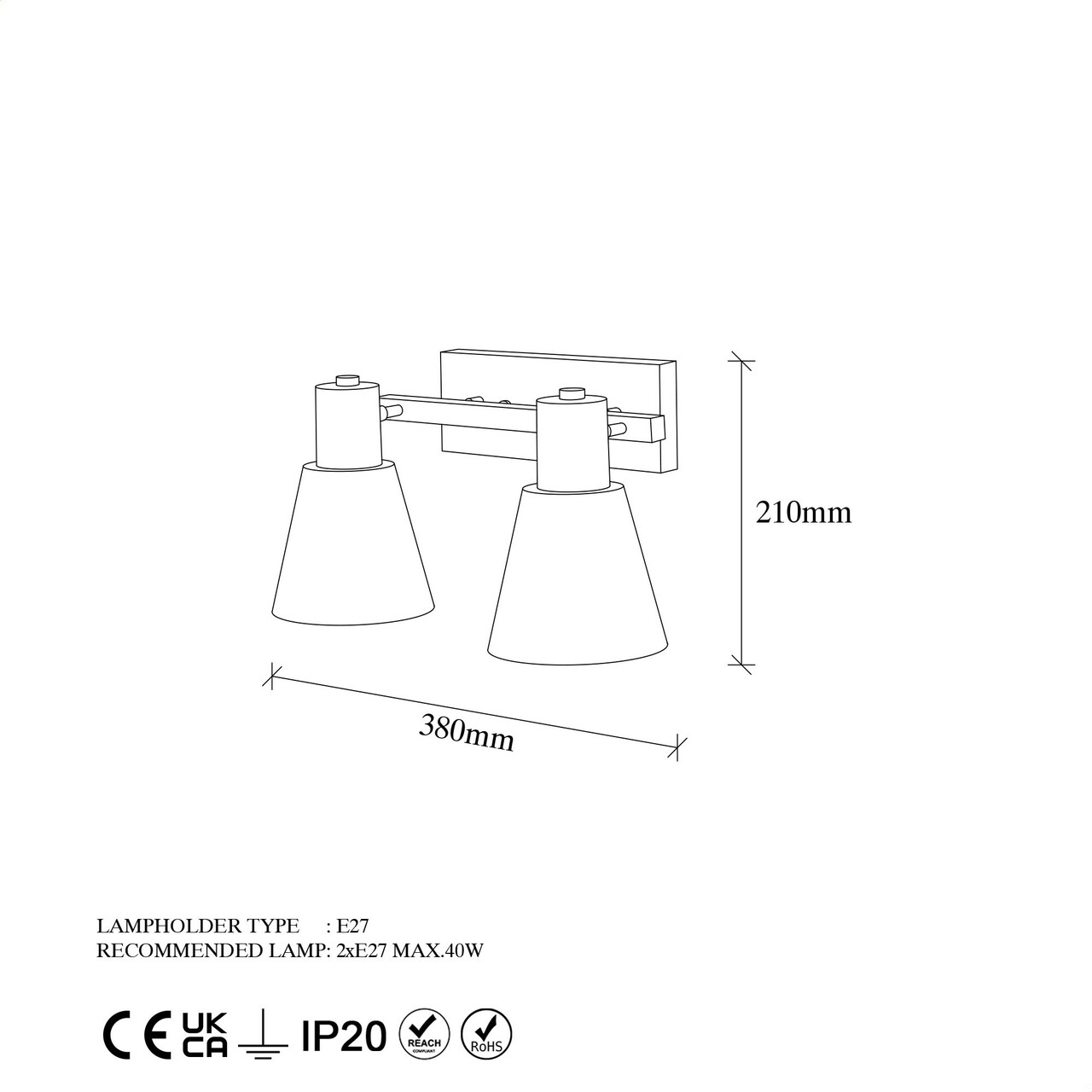 Aplica de perete, Fulgor, 942FLG2194, Metal, Negru