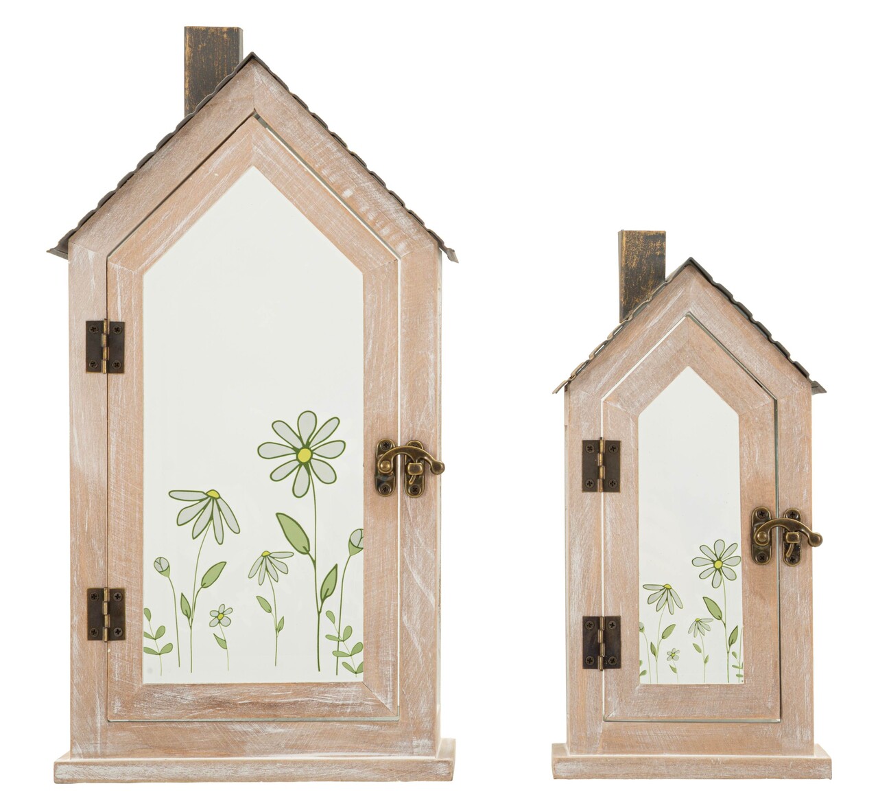 Set 2 felinare, Mauro Ferretti, Flower, 18x13x36 cm, lemn/sticla temperata, maro/gri/verde - imagine 7