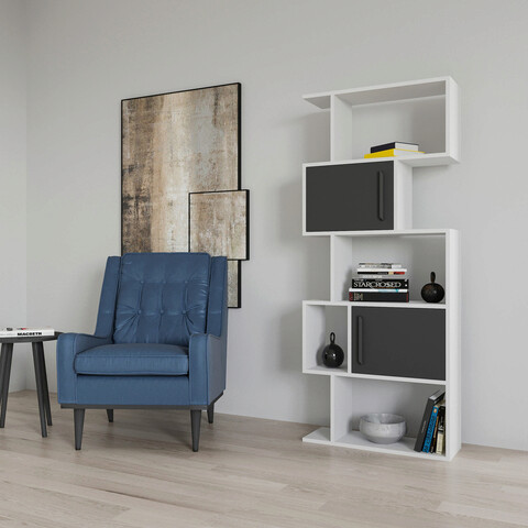 Corp biblioteca, retricy, raven, 72x25x171.8 cm, pal, alb / antracit