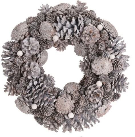 Coronita decorativa Pinecone , 34x9 cm, polistiren, maro/alb