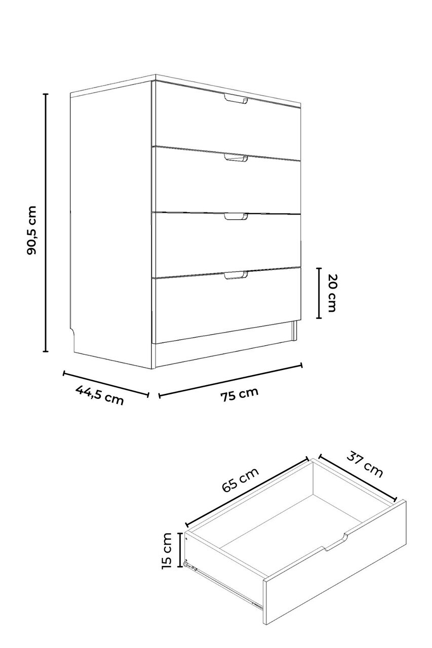 Dulap, Hanah Home, Lento, 75x90.5x44.5 cm, PAL, Stejar Sonomo / Alb — imaginea 5