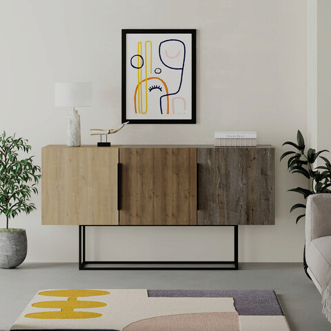 Consola, Decortie, Tontini, 150×79.5×42 cm, Stejar / Maro închis Decortie