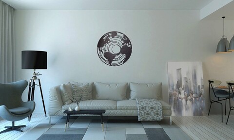 Decoratiune de perete, World 1, Metal, Dimensiune: 70 x 70 cm, Negru Ledena