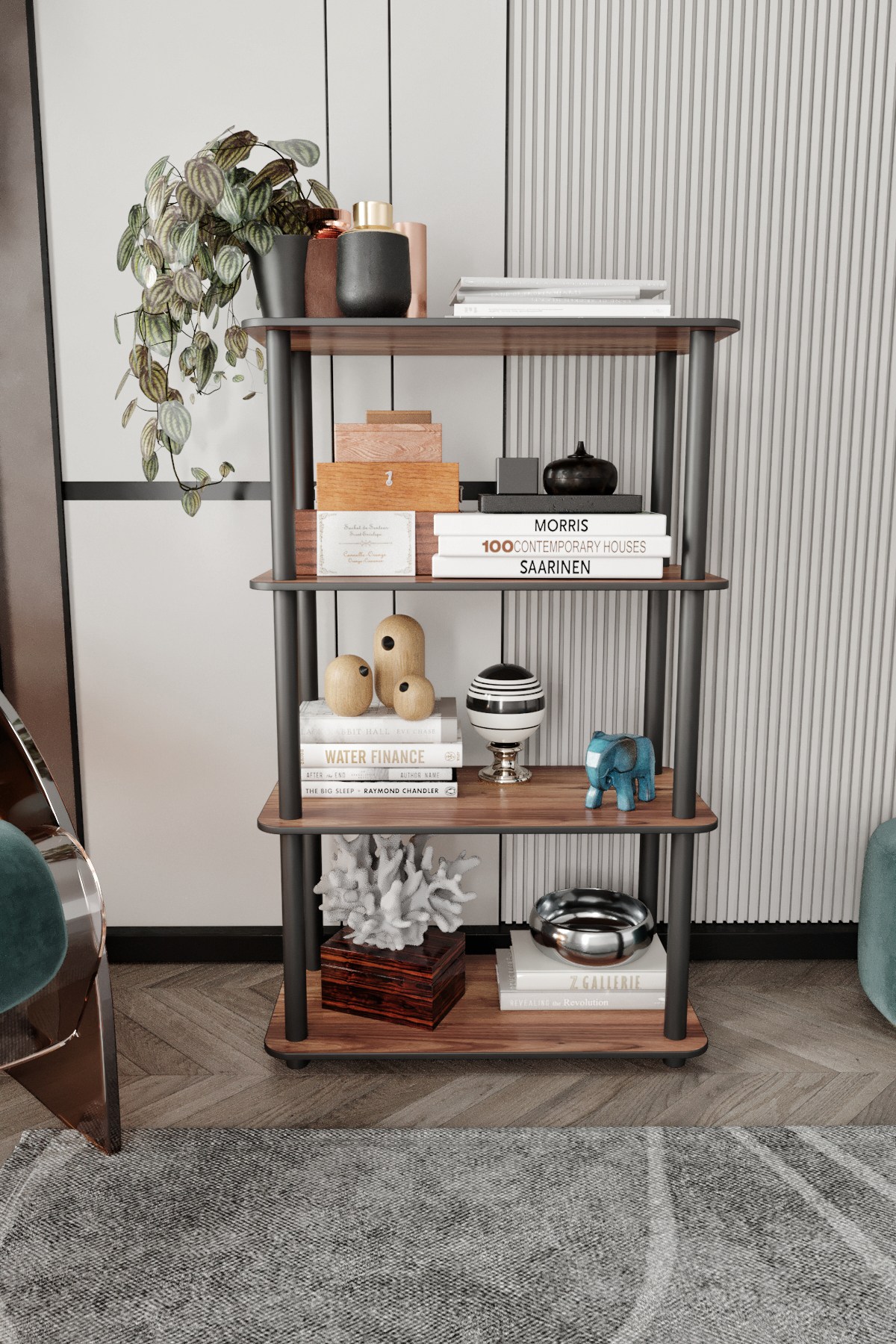 Corp biblioteca, Hanah Home, Bookcase 4 Rect, 60x105x30 cm, MDF , Maro