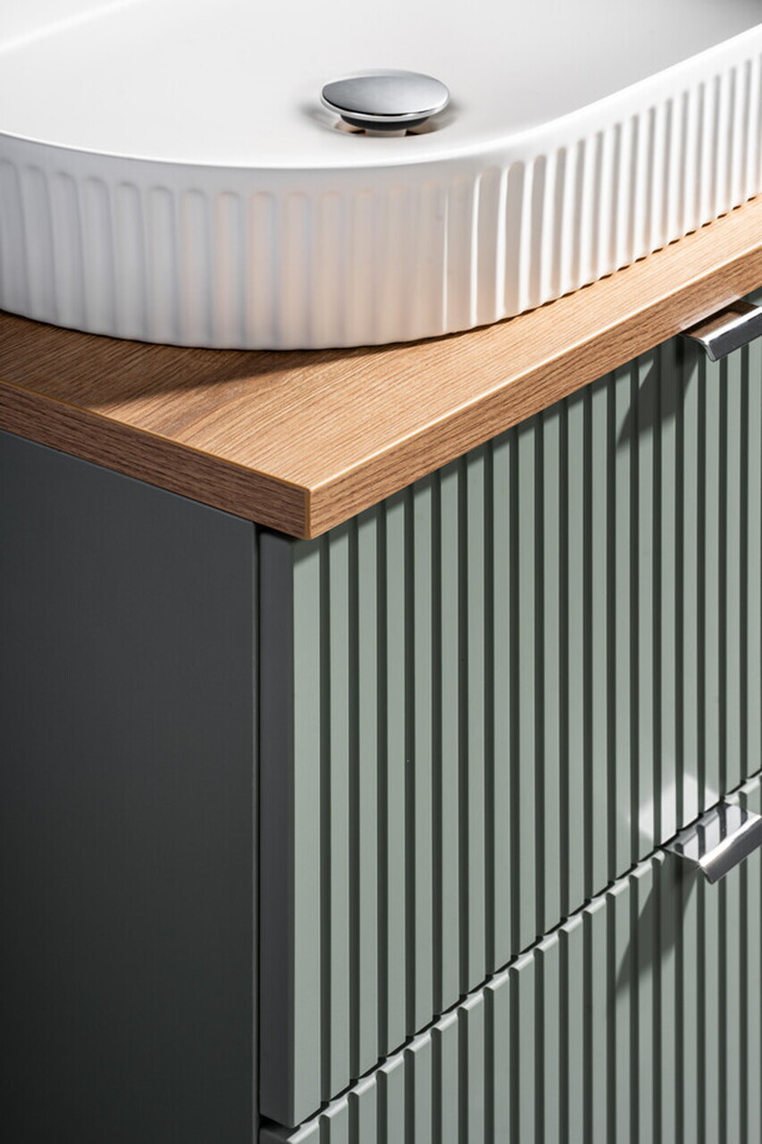 Set mobilier baie Line Reed Green 140 cm, dulap inalt si masca dubla cu lavoar, Comad, MDF/PAL, verde - view 4