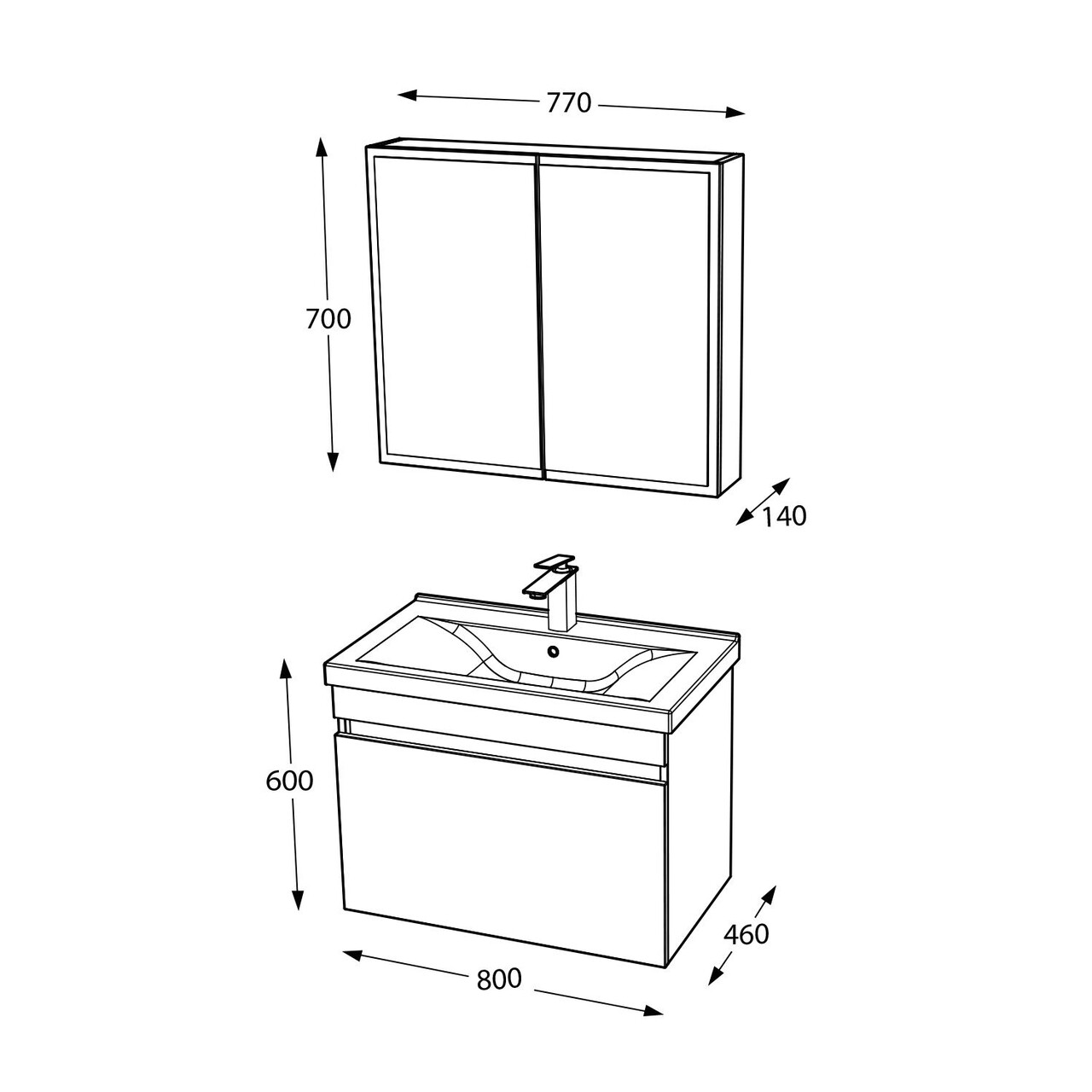 Set mobilier de baie (2 piese), Hanah Home, Bellezza 80, Gri Mat - view 6
