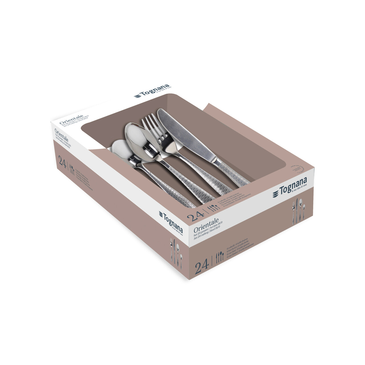 Set tacamuri 24 piese Antony Orientale, Tognana Porcellane, inox, argintiu