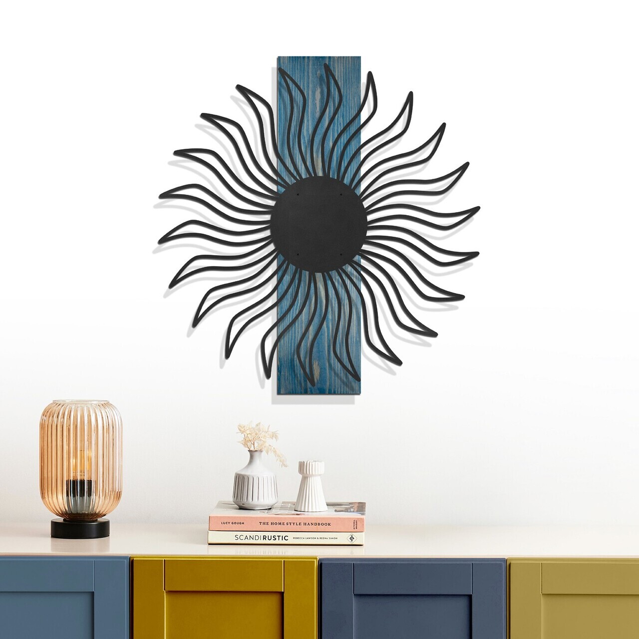 Decoratiune de perete, Solis, Cadru: Lemn (Grosime: 2 cm), Albastru/Negru — imaginea 2