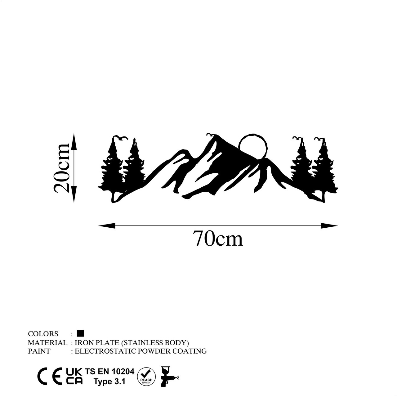 Decoratiune de perete, Landscape 3, Metal, 70 x 20 cm, Negru