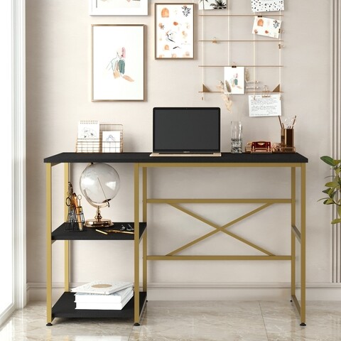 Birou, Locelso, VG23, 120 x 75 x 60 cm, pal melaminat/metal, negru/auriu Birouri
