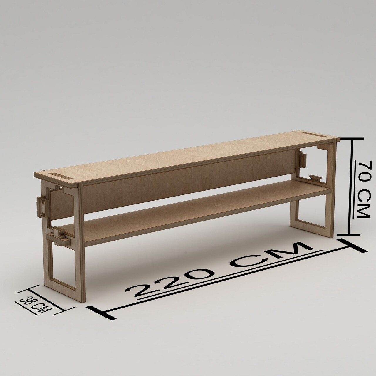 Comoda TV, Hanah Home, Linea, 220x70x38 cm, 100% BIRCH PLYWOOD, Lemn natural