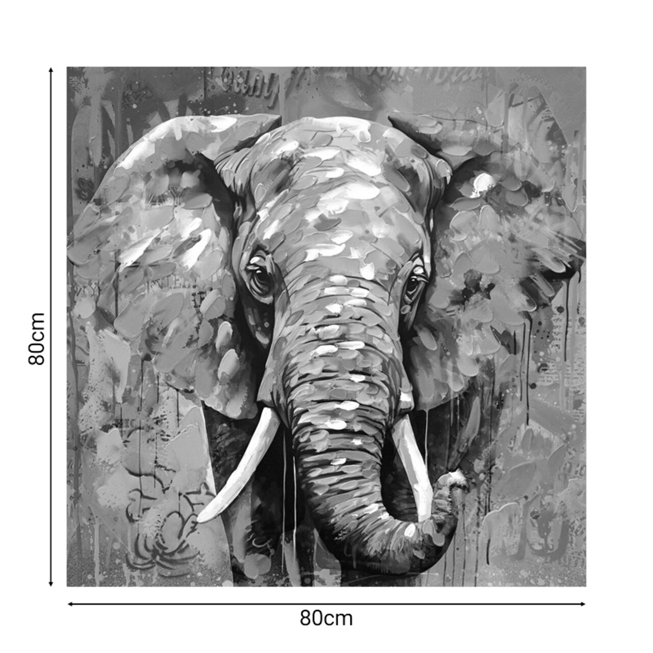 Tablou decorativ Elephant, Inart, 80x80 cm, canvas/lemn de brad, multicolor