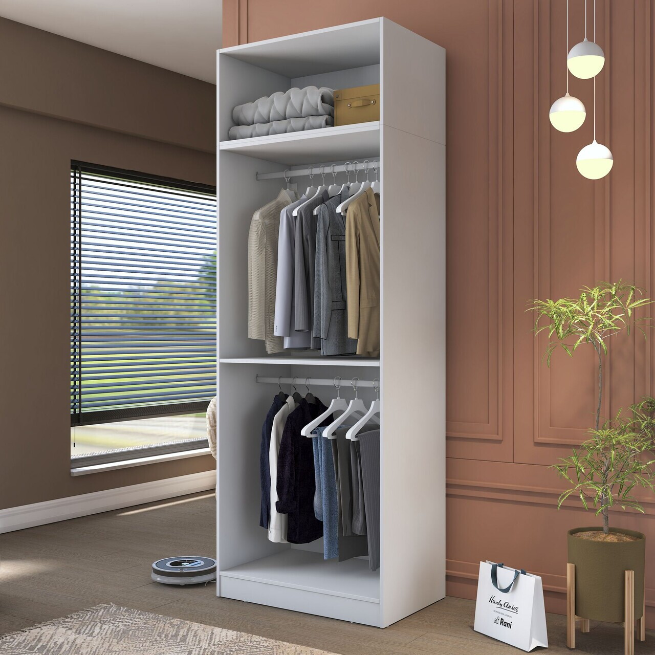 Dulap pentru haine, Hanah Home, BA209, 90x255x57.5 cm, PAL melaminat, Alb - view 5