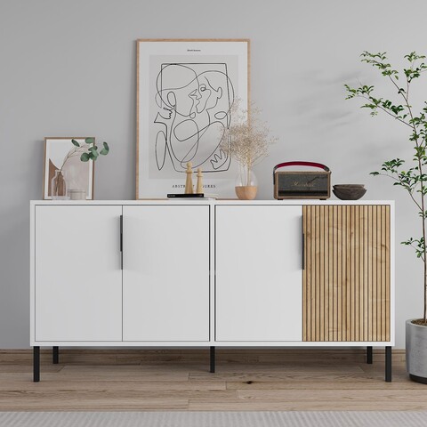Consola, Odessa, Callia, 150x75x36 cm, PAL, Stejar alb / safir