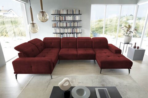 Coltar stanga 6 locuri ELTAP, LT-25LO, Neviro, 350x201x77 cm, lemn/poliester, rosu inchis