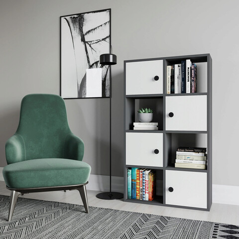 Corp biblioteca, retricy, tasso, 72x25x123.4 cm, pal, antracit/alb