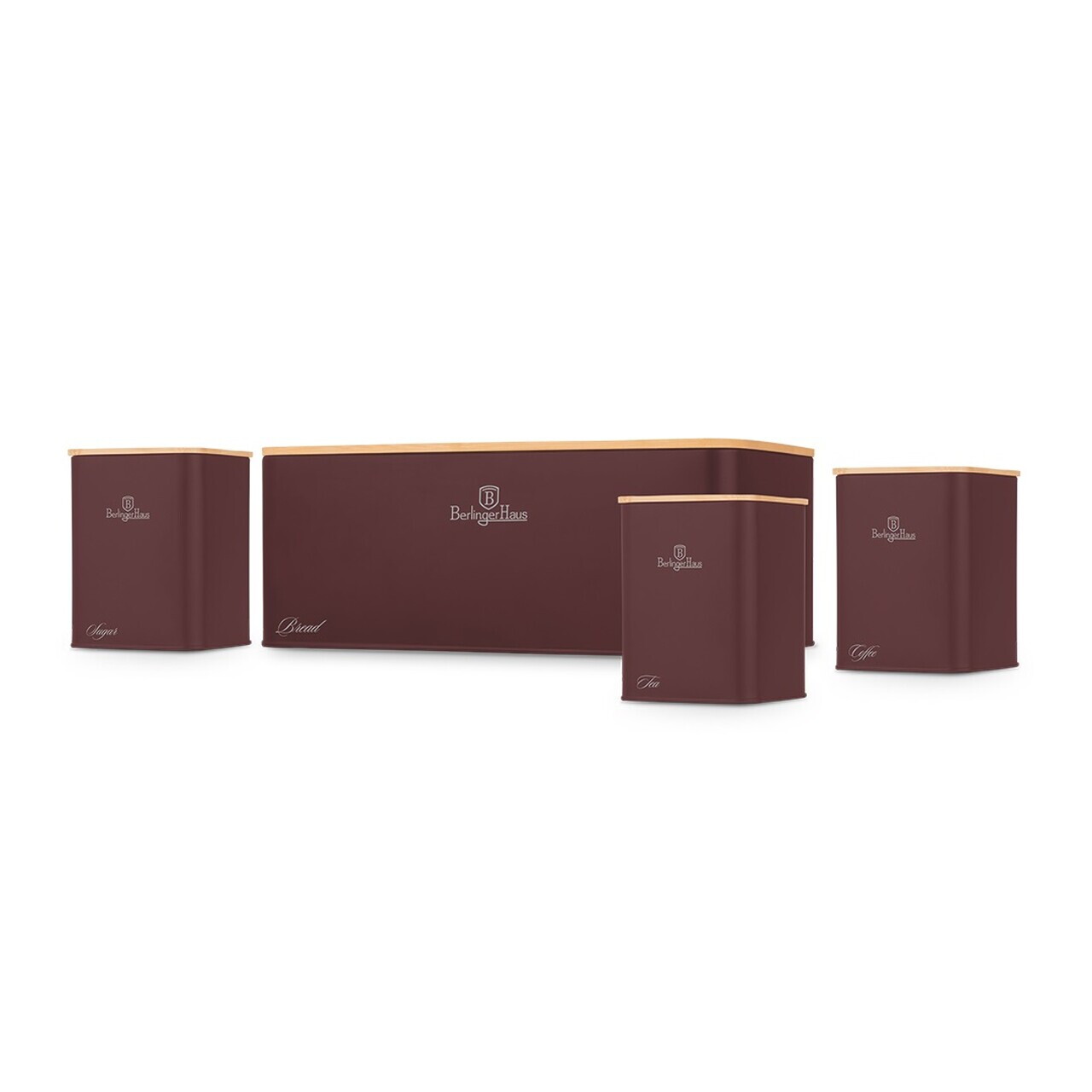 Set cutie pentru paine si 3 recipiente Berlinger Haus, Leonardo, 33x18x12 cm, otel carbon, visiniu mat/natur - view 3