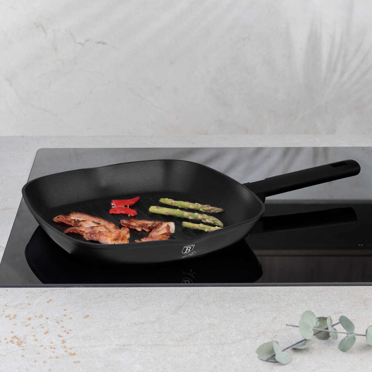 Tigaie grill Berlinger Haus, Matte Black, 28 cm, 2.1 L, aluminiu forjat, negru - imagine 5