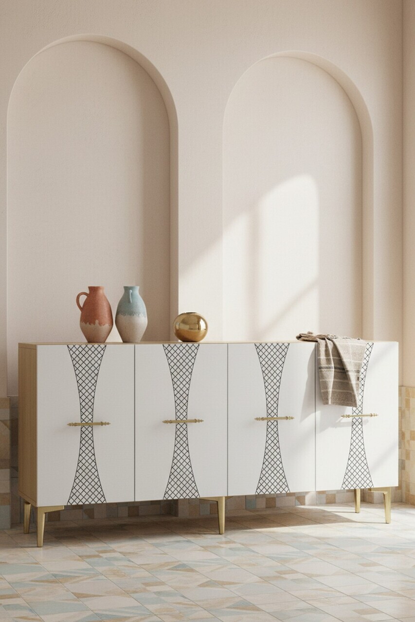 Consola, Hanah Home, Slim 150, 150x75x32 cm, Stejar Safir / Alb / Auriu — imaginea 2
