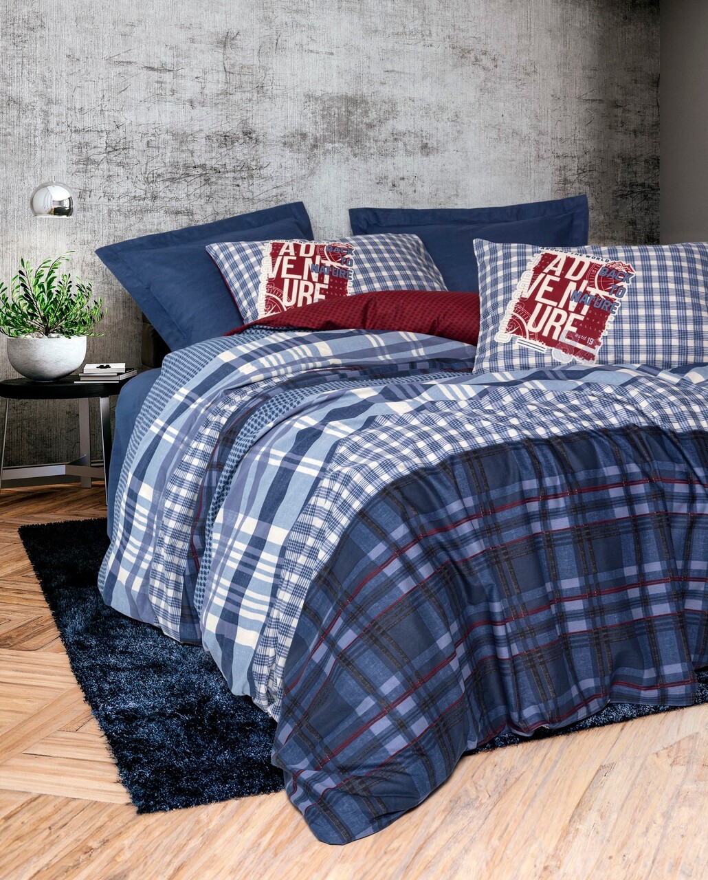 Lenjerie de pat dubla, Roger - Dark Blue, Cotton Box, Bumbac Ranforce