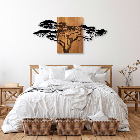 Decoratiune de perete, Acacia Tree, 50% lemn/50% metal, Dimensiune: 144 x 3 x 70 cm, Nuc negru mezoni.ro Homedepo.ro
