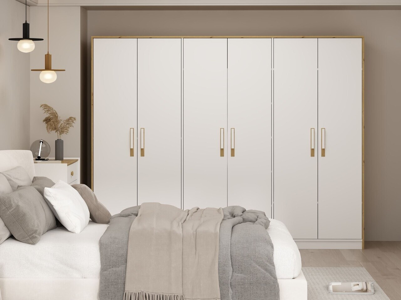 Dulap pentru haine, Hanah Home, Mitra, 268x210x60 cm, Alb / Artizanal — imaginea 2