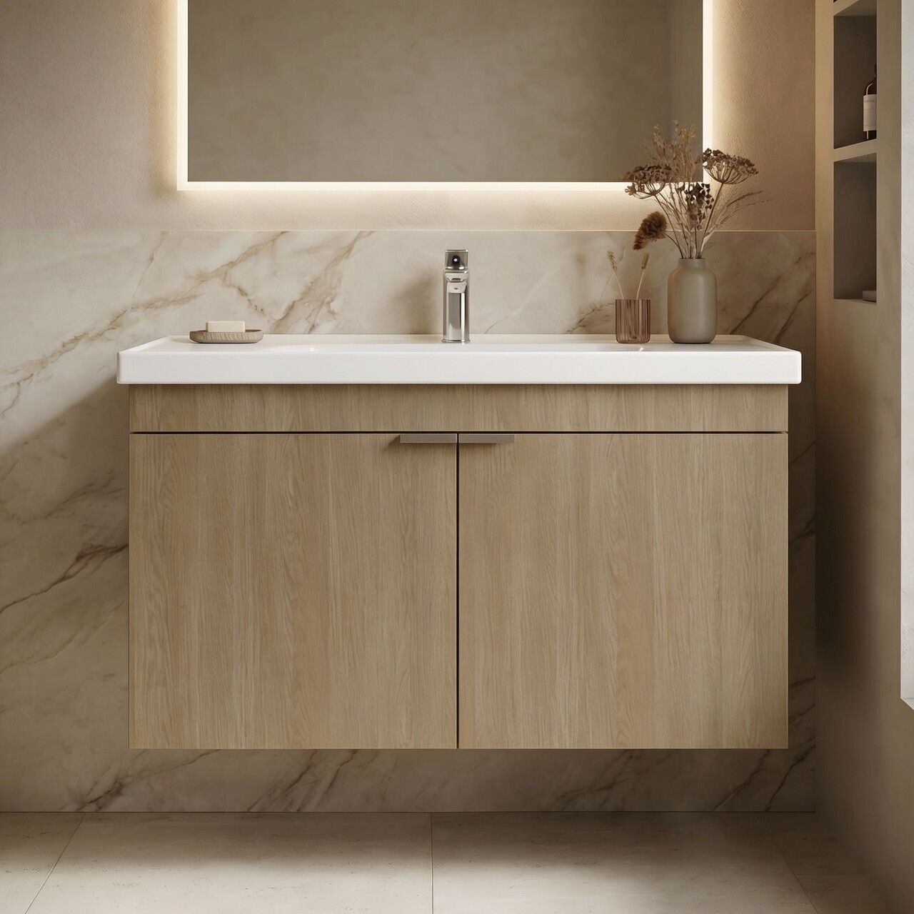 Dulap de baie cu chiuvetă, Hanah Home, Desna 80, Stejar Sonomo