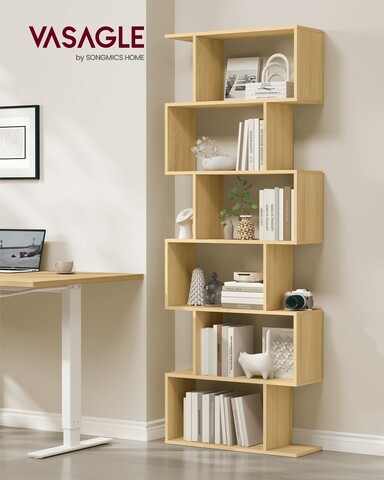 Corp biblioteca cu 6 rafturi, Vasagle, 70x24x190.5 cm, PAL, natural
