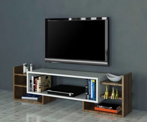 Comoda TV Sema, Moblert, 115×38.2×29.6 cm, alb/maro 115x38.2x29.6