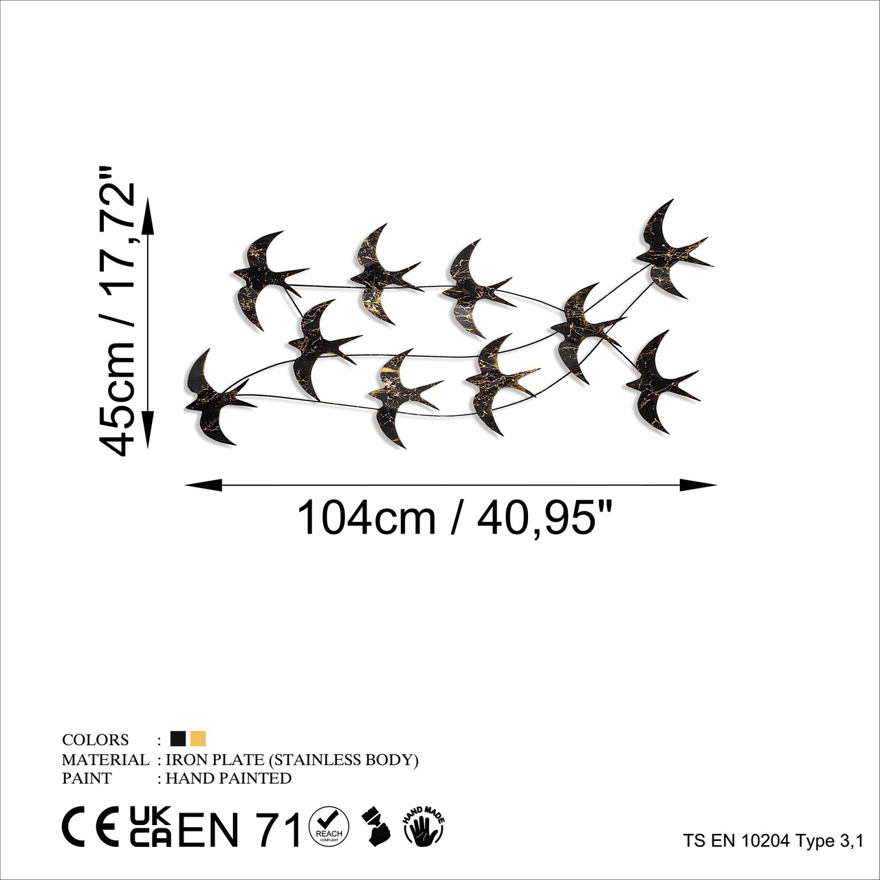 Decoratiune de perete, Flock of Swallows 3, Dimensiuni: 45 x 104 x 8 cm, Multicolor - view 7