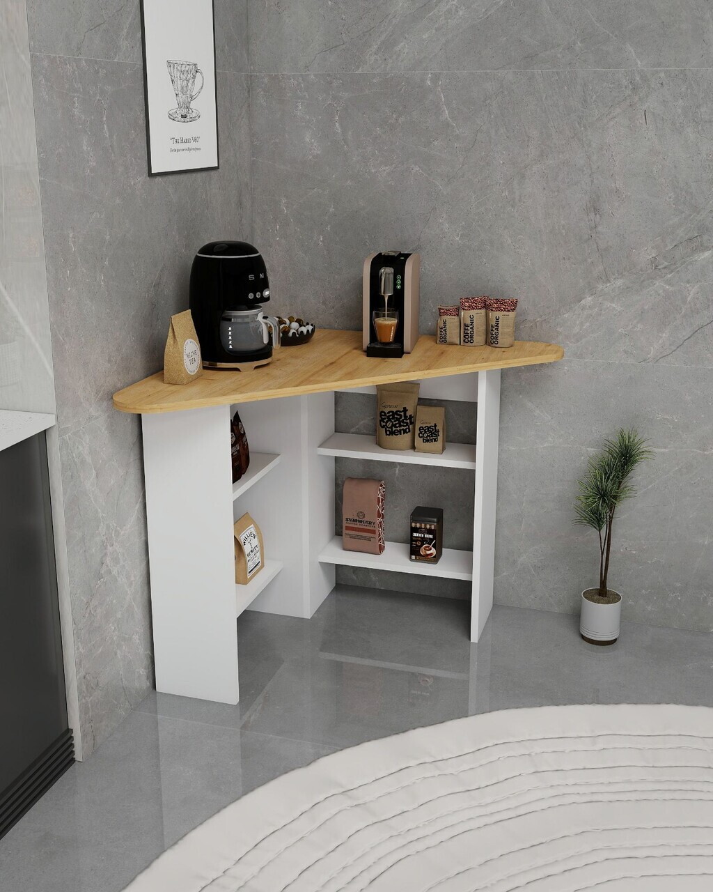 Masa de bucatarie, Hanah Home, Corner, 80x73.8x80 cm, PAL, Stejar Safir / Alb — imaginea 2