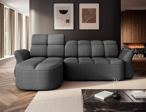 Coltar extensibil stanga 3 locuri ELTAP, Beneth, 301x185x115 cm, lemn/poliester, gri inchis