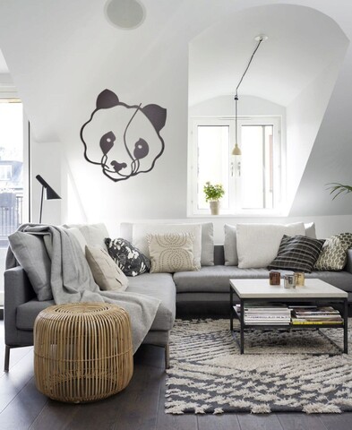 Decoratiune de perete, Panda, Metal, Dimensiune: 50 x 50 cm, Negru Ledena